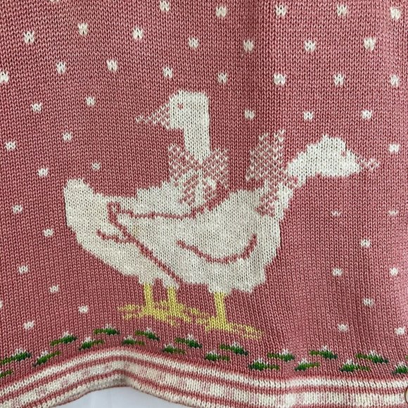 Vintage Goose V-Neck Pullover Sweater Vest Pink White Cottagecore Granny Size L - Picture 3 of 9